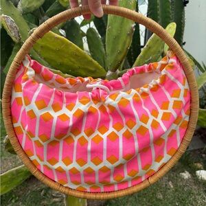 Kate Spade Saturday Bright Pink Orange Round Wicker Handle Women’s Shoulder Bag